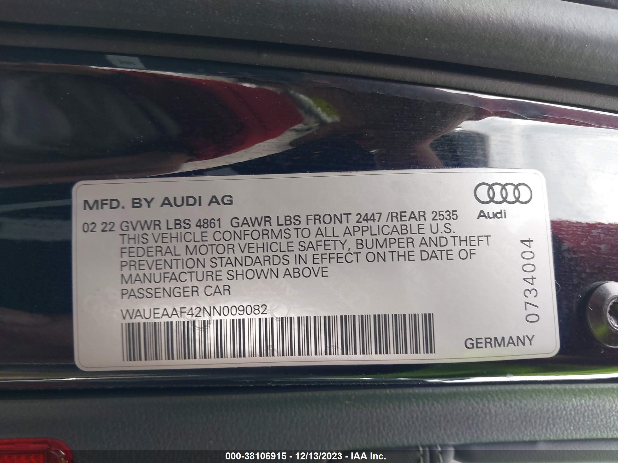 Photo 8 VIN: WAUEAAF42NN009082 - AUDI A4 