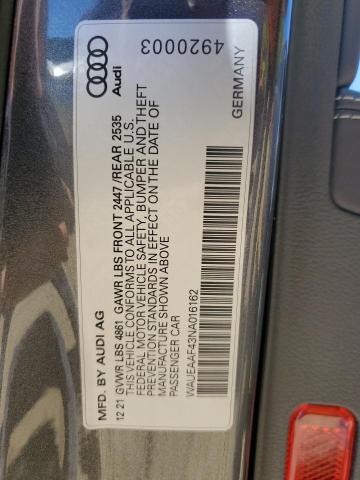 Photo 9 VIN: WAUEAAF43NA016162 - AUDI A4 PREMIUM 