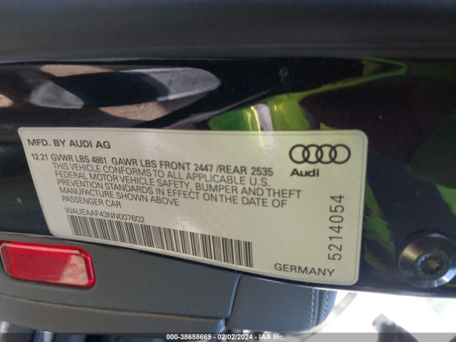 Photo 8 VIN: WAUEAAF43NN007602 - AUDI A4 