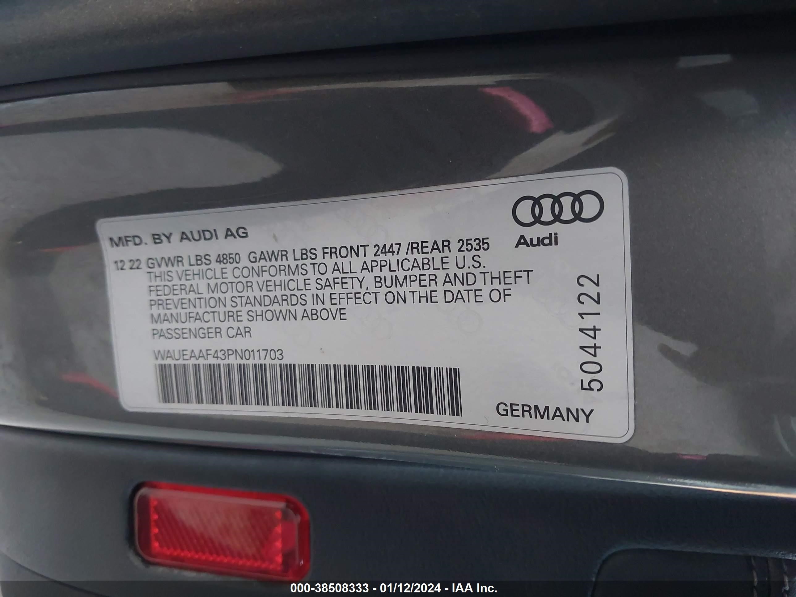 Photo 8 VIN: WAUEAAF43PN011703 - AUDI A4 