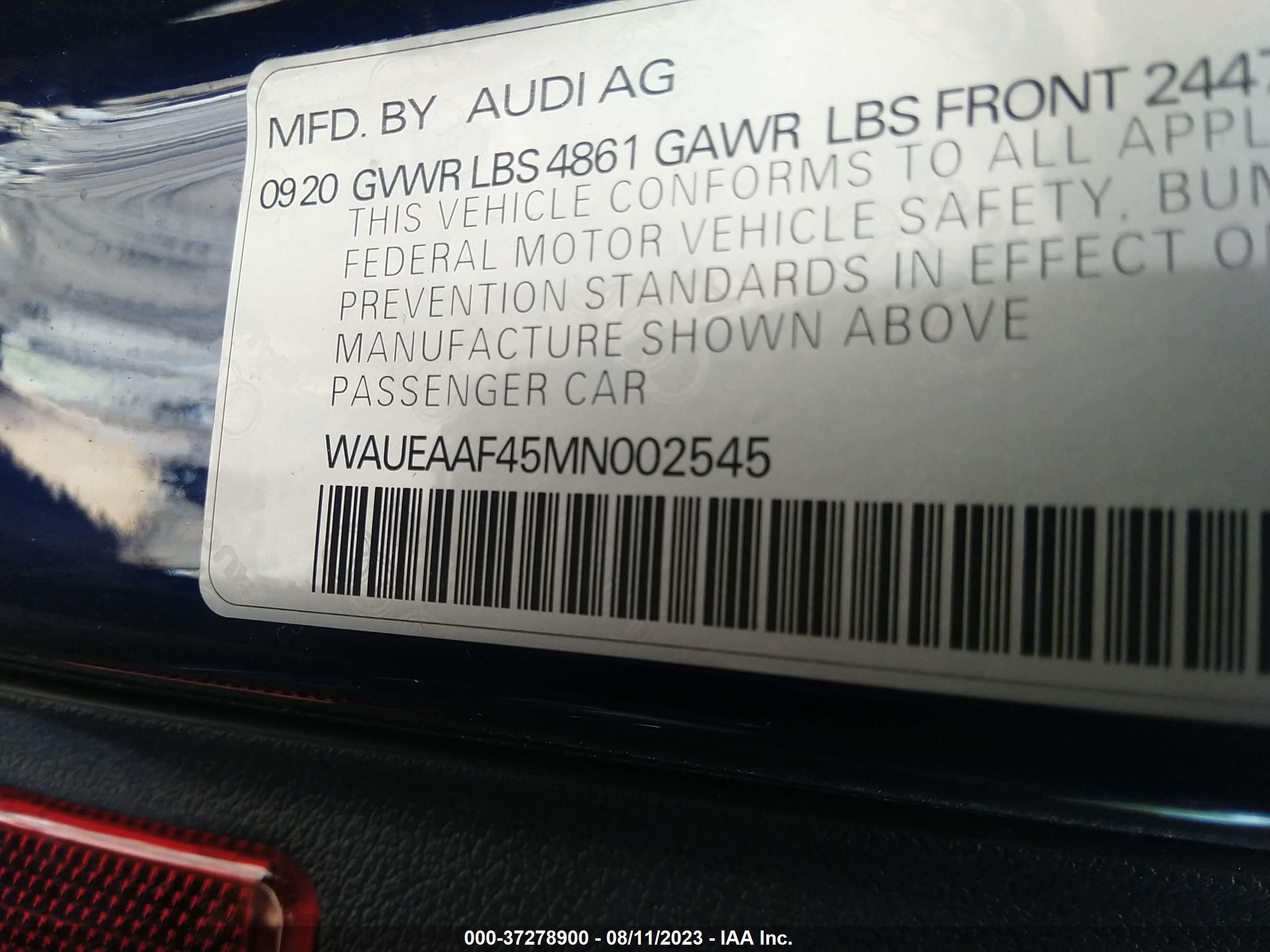 Photo 8 VIN: WAUEAAF45MN002545 - AUDI A4 