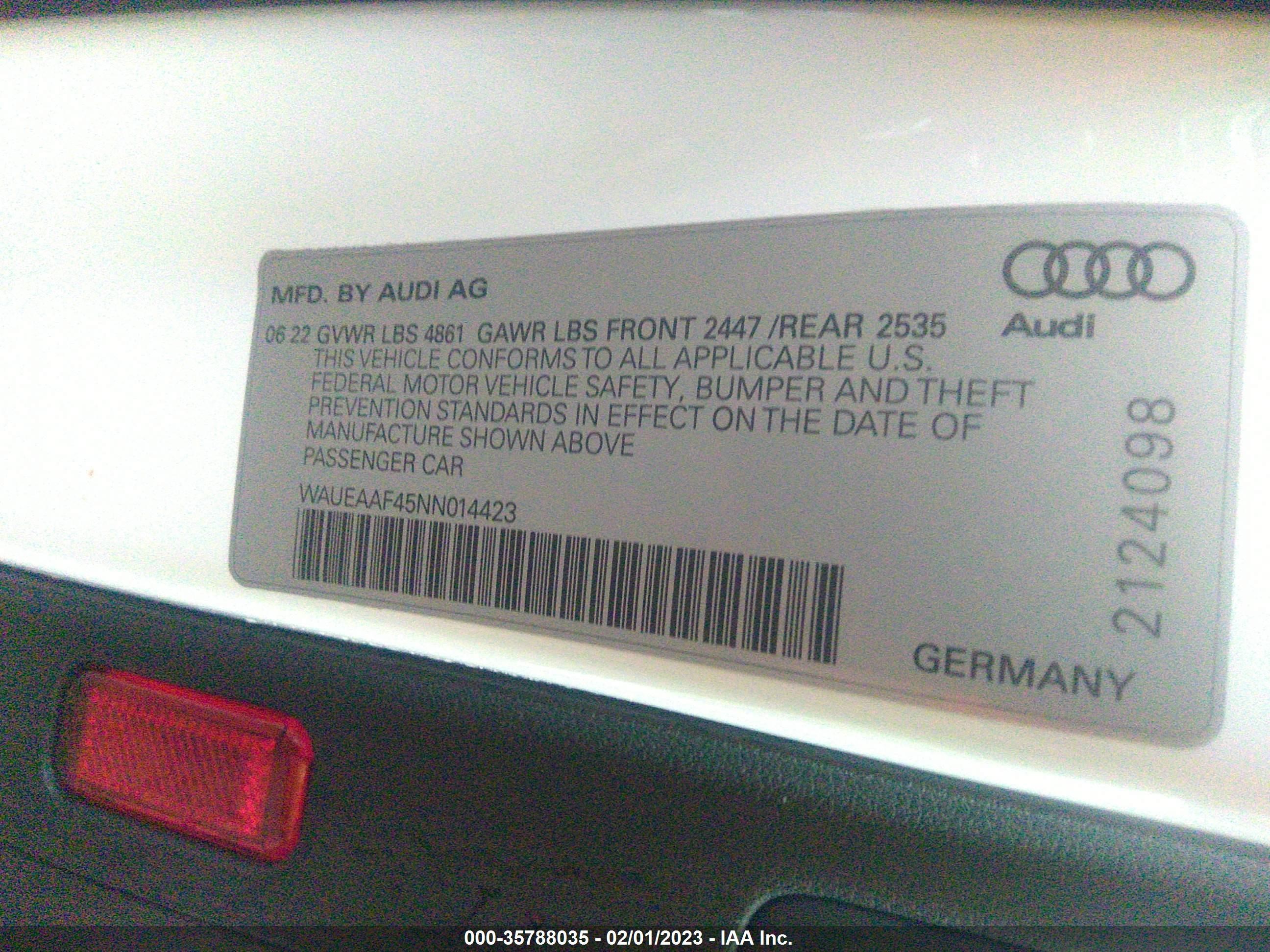 Photo 8 VIN: WAUEAAF45NN014423 - AUDI A4 