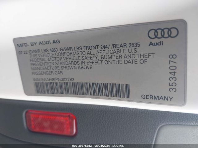 Photo 8 VIN: WAUEAAF46PN002283 - AUDI A4 