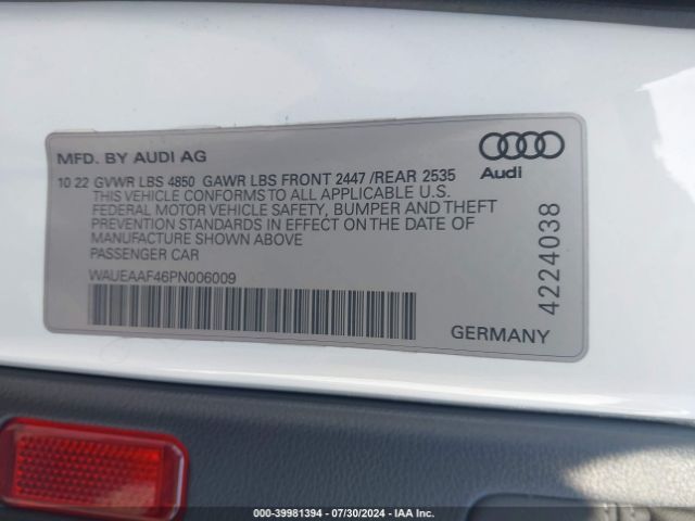 Photo 8 VIN: WAUEAAF46PN006009 - AUDI A4 