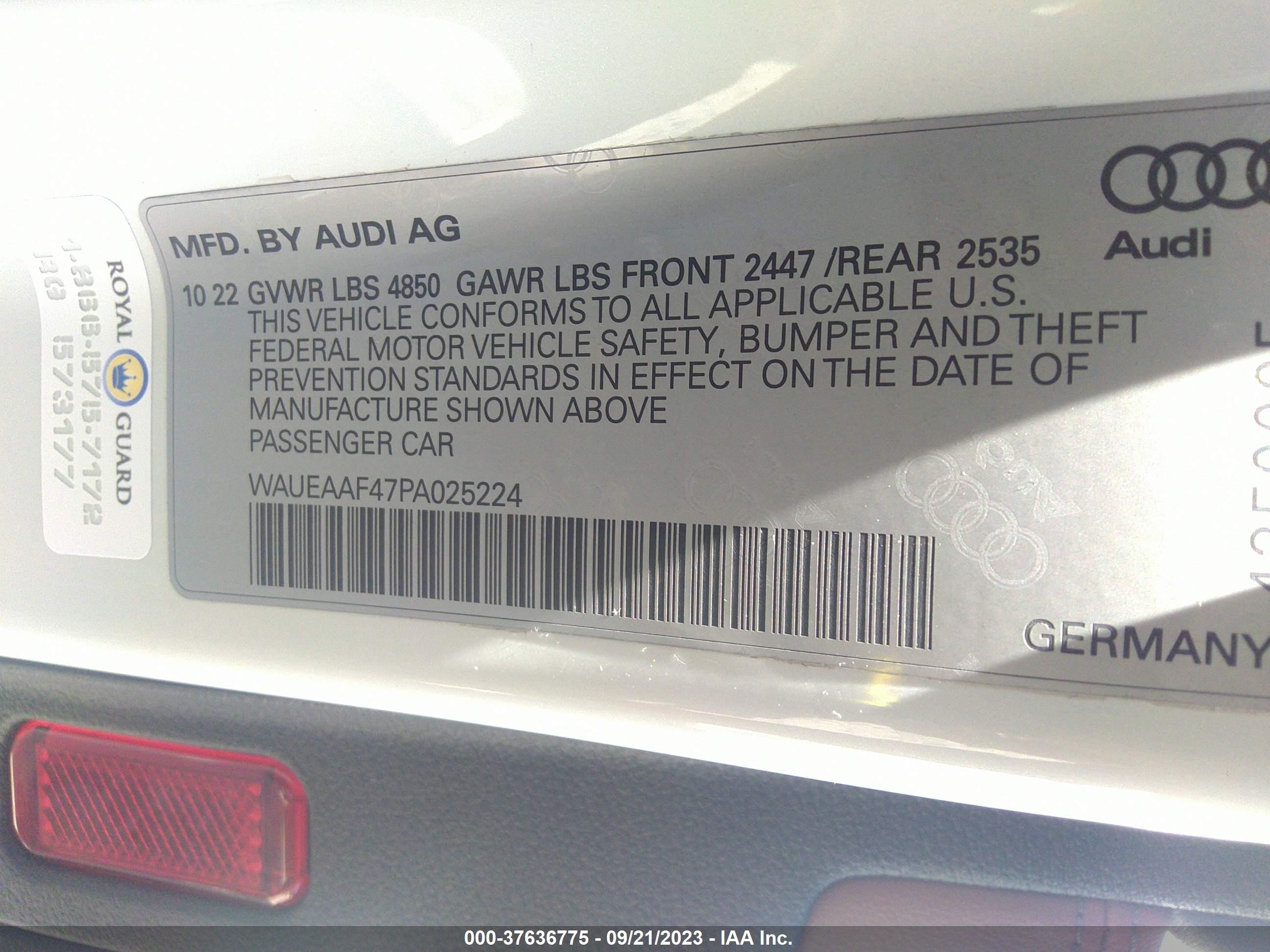 Photo 8 VIN: WAUEAAF47PA025224 - AUDI A4 