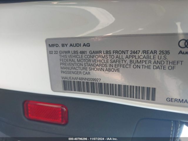 Photo 8 VIN: WAUEAAF48NN009927 - AUDI A4 