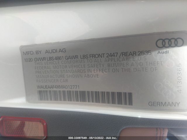 Photo 8 VIN: WAUEAAF4XMA012771 - AUDI A4 SEDAN 