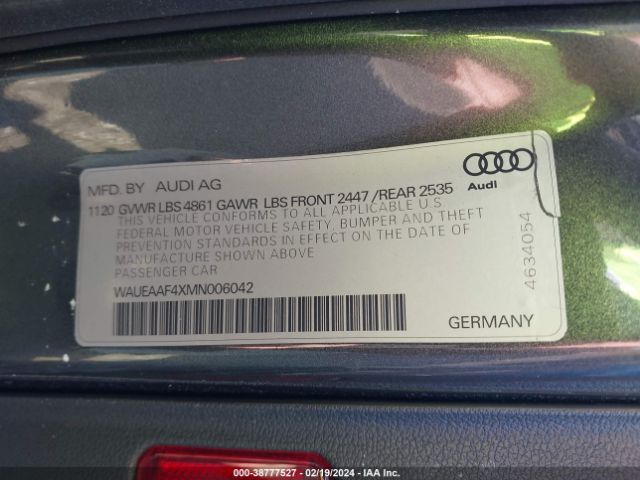 Photo 8 VIN: WAUEAAF4XMN006042 - AUDI A4 