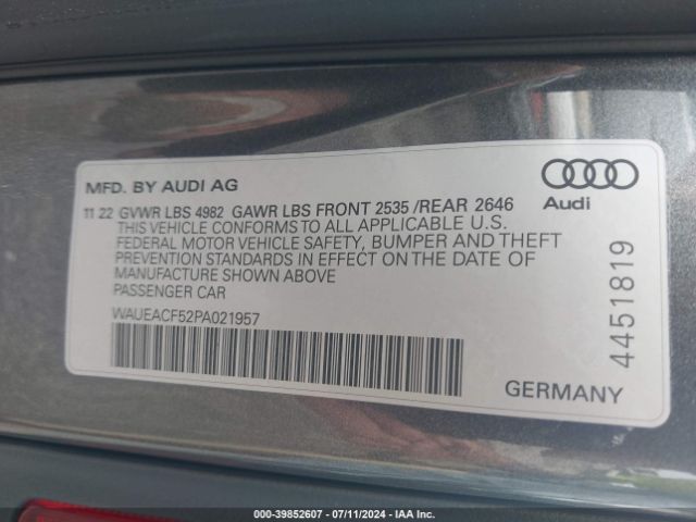 Photo 8 VIN: WAUEACF52PA021957 - AUDI A5 