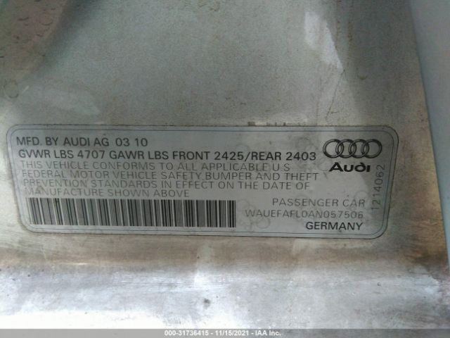 Photo 8 VIN: WAUEFAFL0AN057506 - AUDI A4 