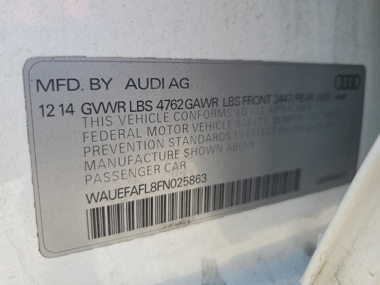 Photo 11 VIN: WAUEFAFL8FN025863 - AUDI A4 