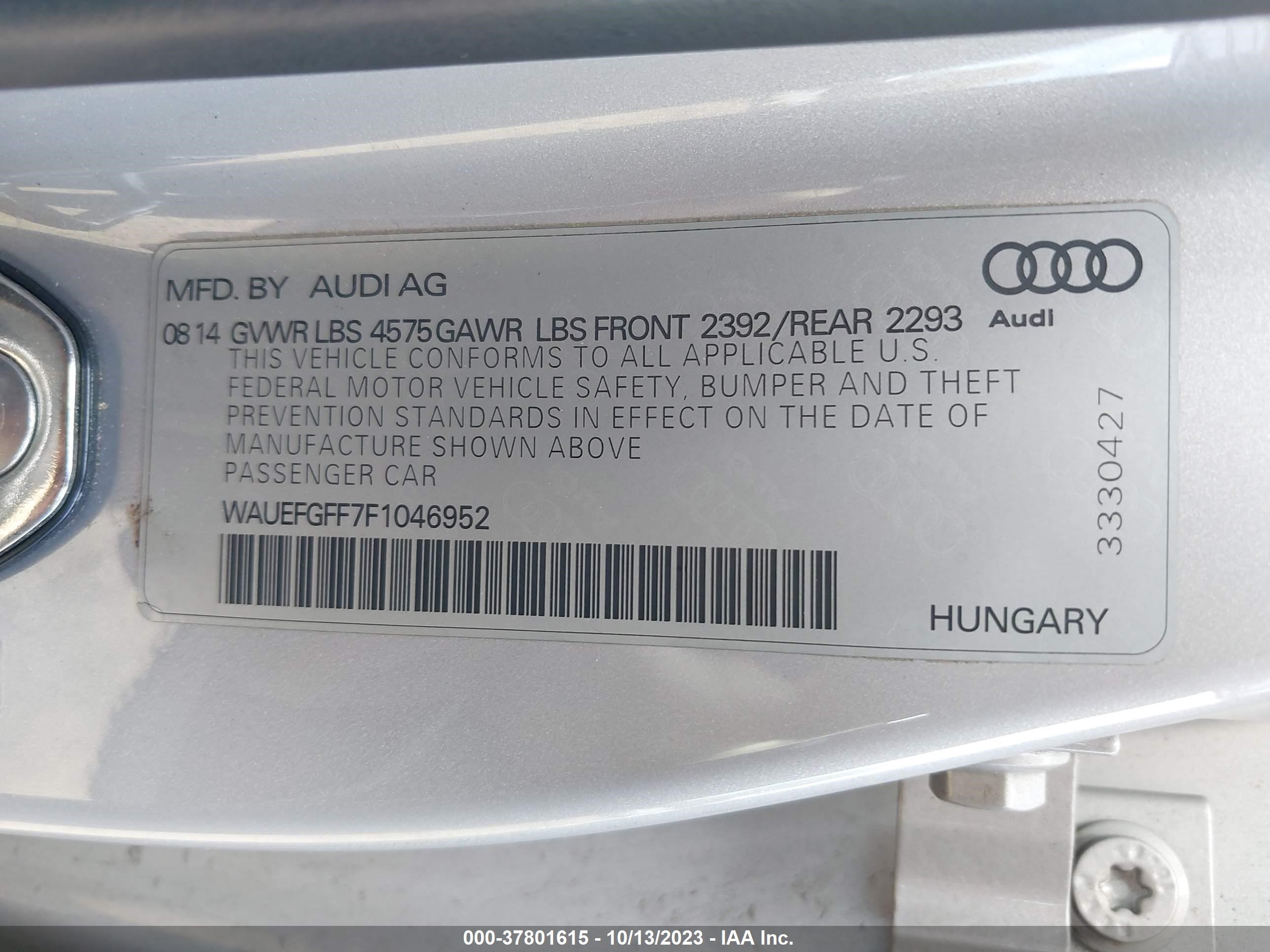 Photo 8 VIN: WAUEFGFF7F1046952 - AUDI A3 