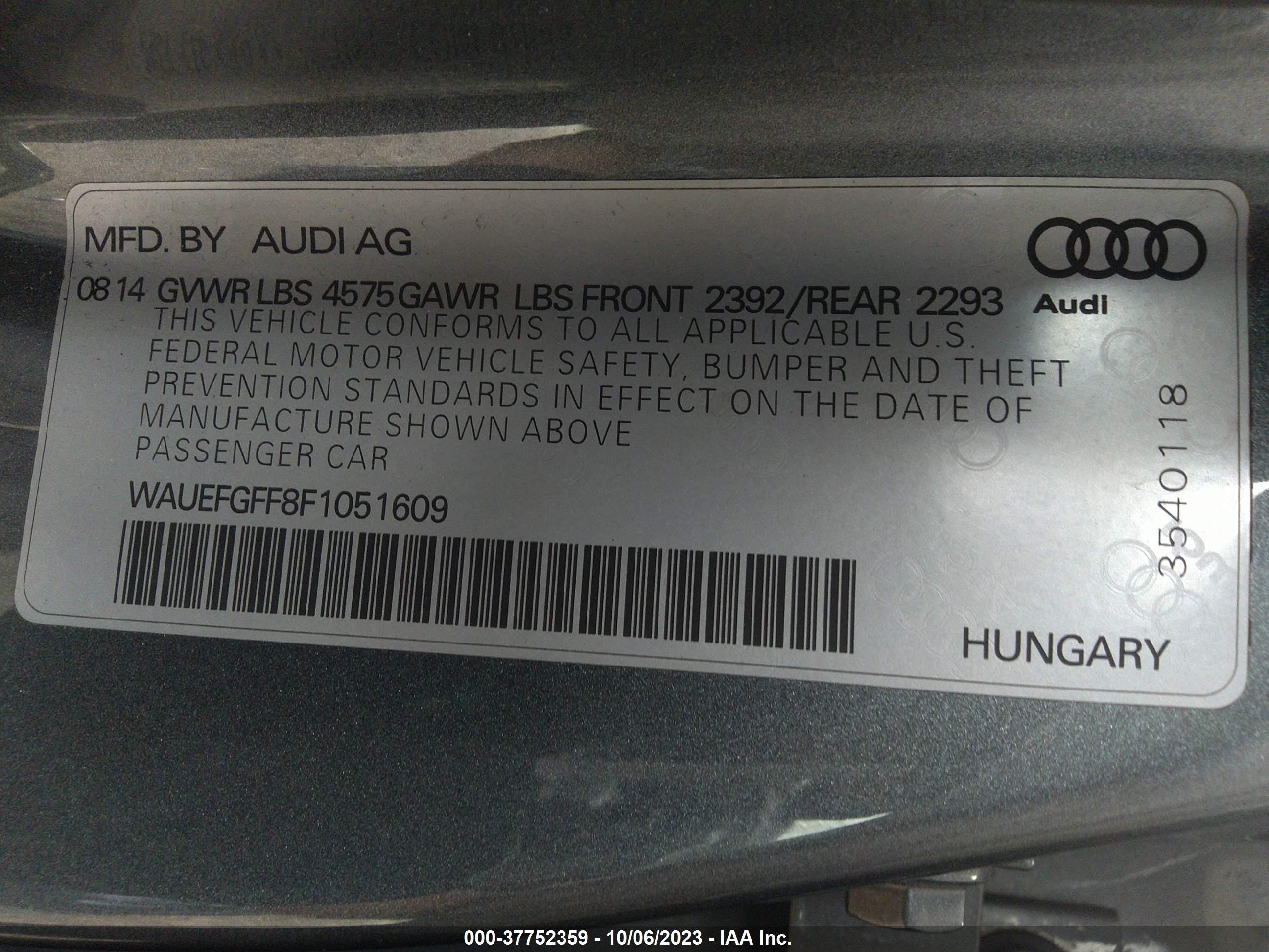 Photo 8 VIN: WAUEFGFF8F1051609 - AUDI A3 