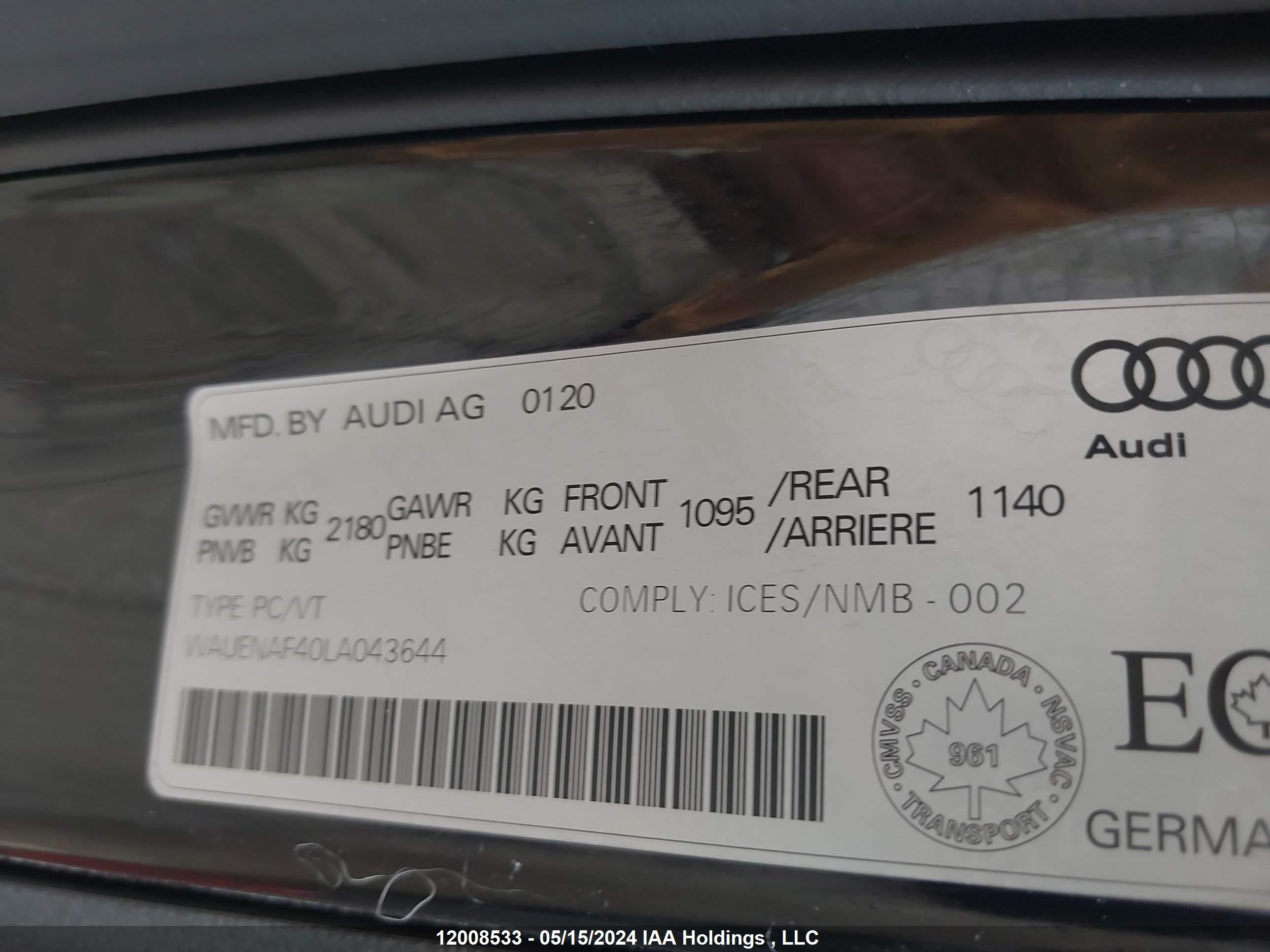 Photo 8 VIN: WAUENAF40LA043644 - AUDI A4 