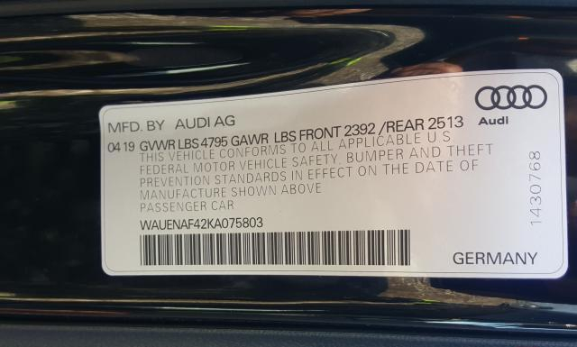 Photo 9 VIN: WAUENAF42KA075803 - AUDI A4 