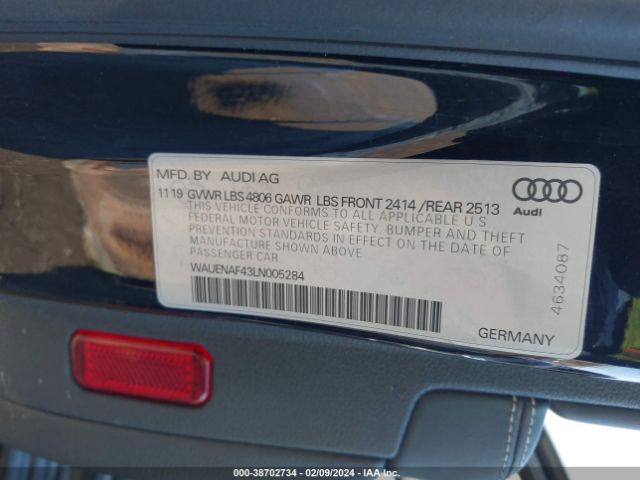 Photo 8 VIN: WAUENAF43LN005284 - AUDI A4 