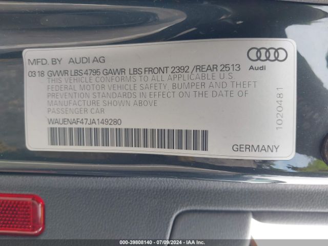 Photo 8 VIN: WAUENAF47JA149280 - AUDI A4 