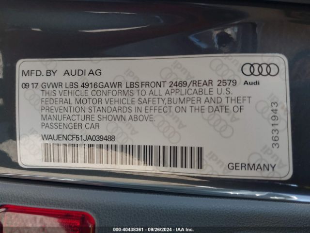 Photo 8 VIN: WAUENCF51JA039488 - AUDI A5 