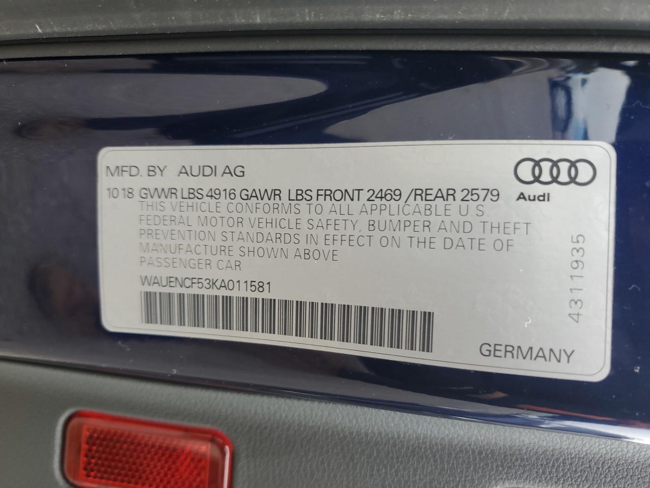 Photo 12 VIN: WAUENCF53KA011581 - AUDI A5 