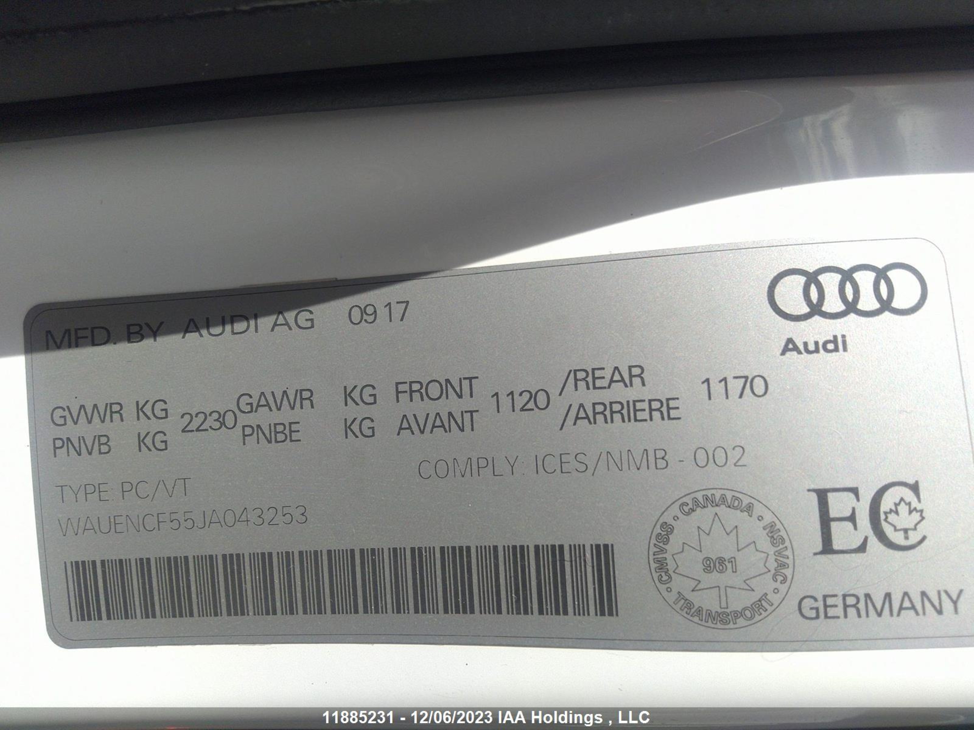 Photo 8 VIN: WAUENCF55JA043253 - AUDI A5 