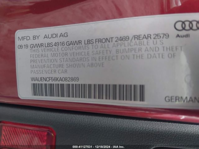 Photo 8 VIN: WAUENCF56KA082869 - AUDI A5 