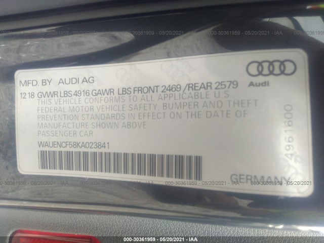 Photo 8 VIN: WAUENCF58KA023841 - AUDI A5 SPORTBACK 