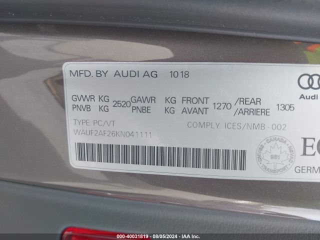 Photo 8 VIN: WAUF2AF26KN041111 - AUDI A6 