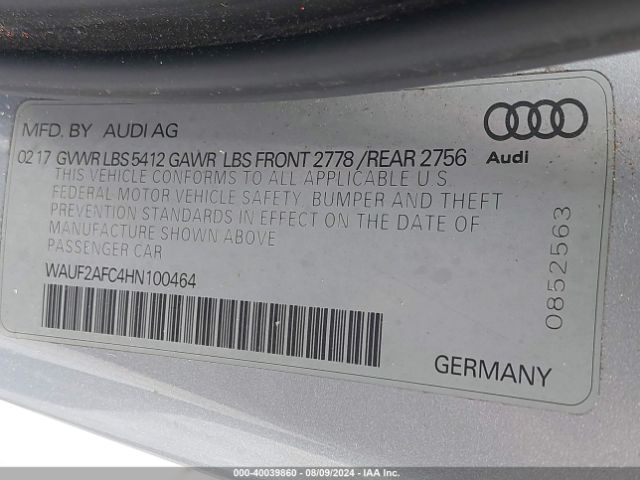 Photo 8 VIN: WAUF2AFC4HN100464 - AUDI A6 