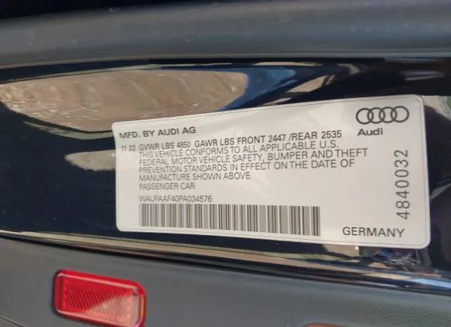 Photo 8 VIN: WAUFAAF40PA034576 - AUDI A4 SEDAN 