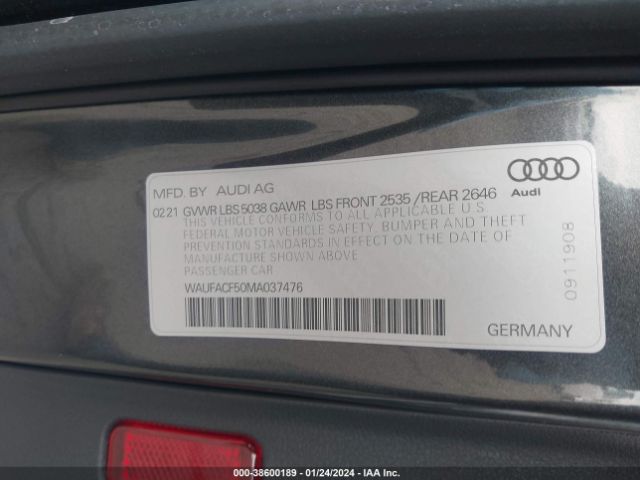 Photo 8 VIN: WAUFACF50MA037476 - AUDI A5 