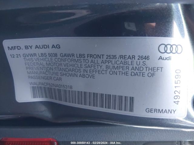 Photo 8 VIN: WAUFACF52NA015318 - AUDI A5 SPORTBACK 