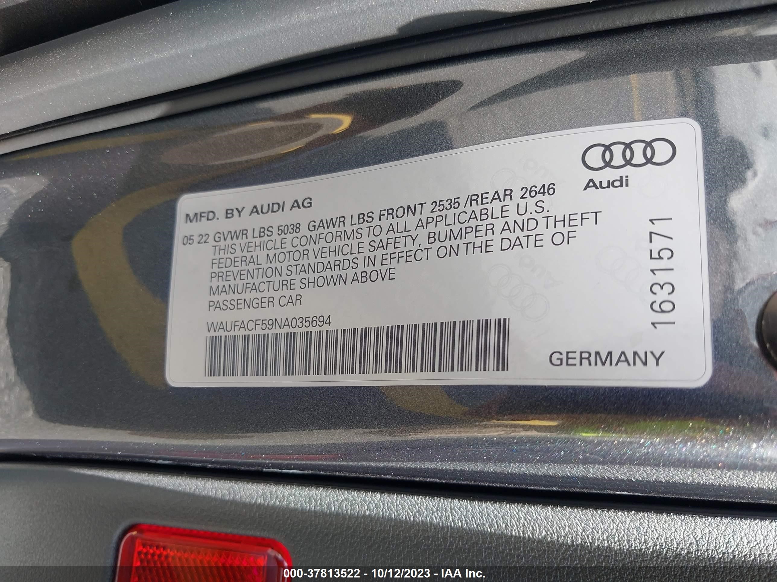 Photo 8 VIN: WAUFACF59NA035694 - AUDI A5 