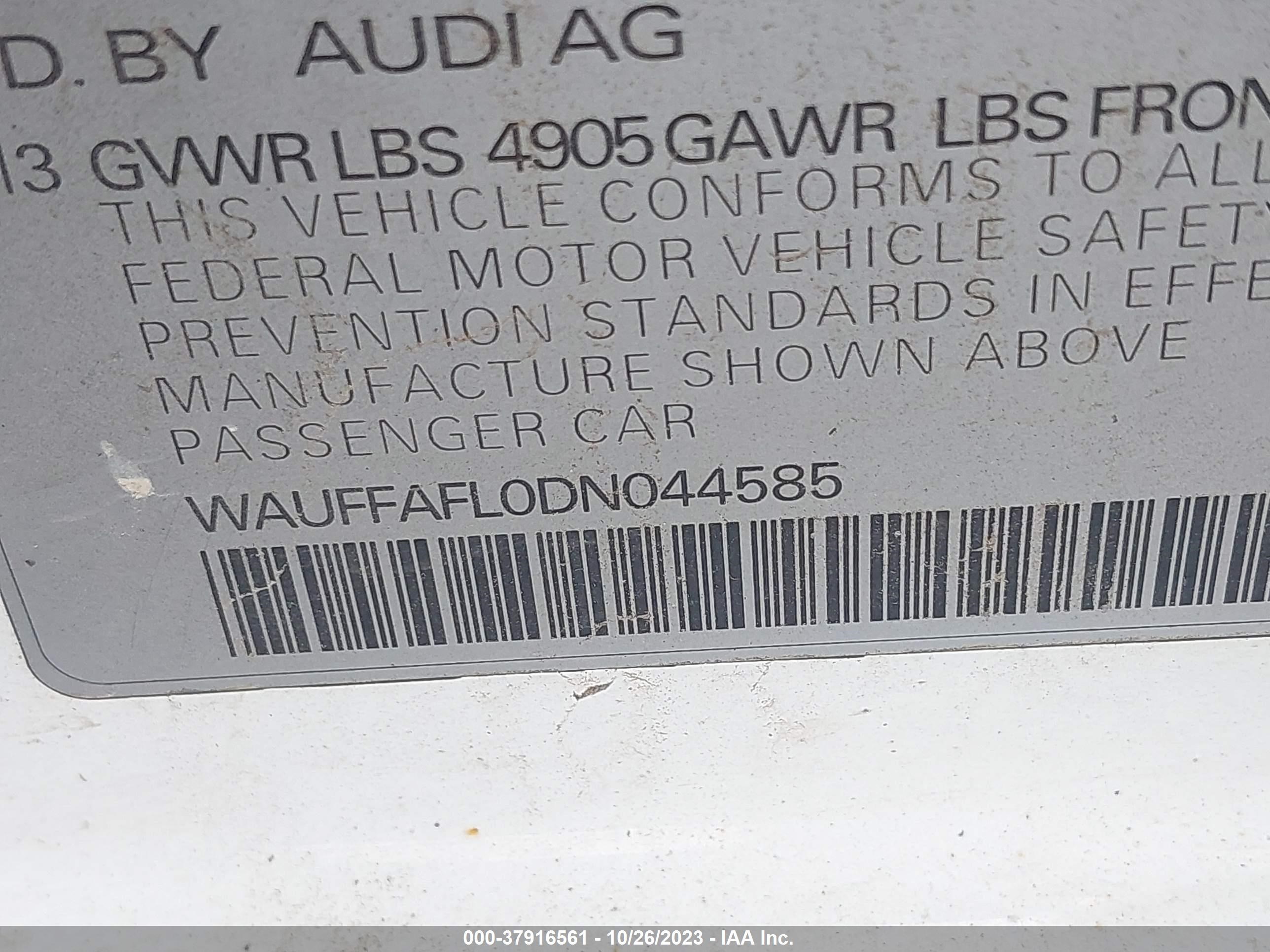 Photo 8 VIN: WAUFFAFL0DN044585 - AUDI A4 