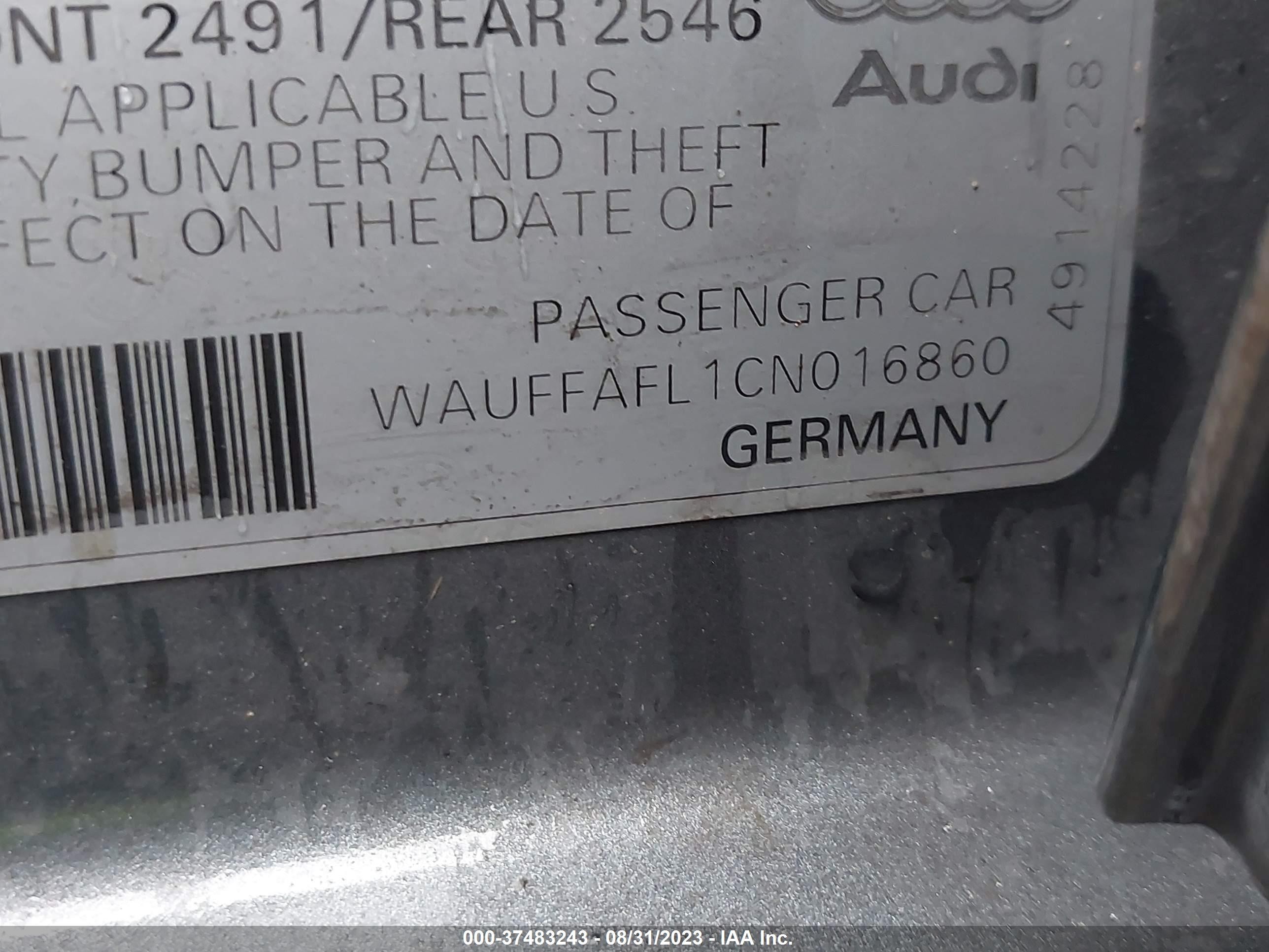 Photo 8 VIN: WAUFFAFL1CN016860 - AUDI A4 