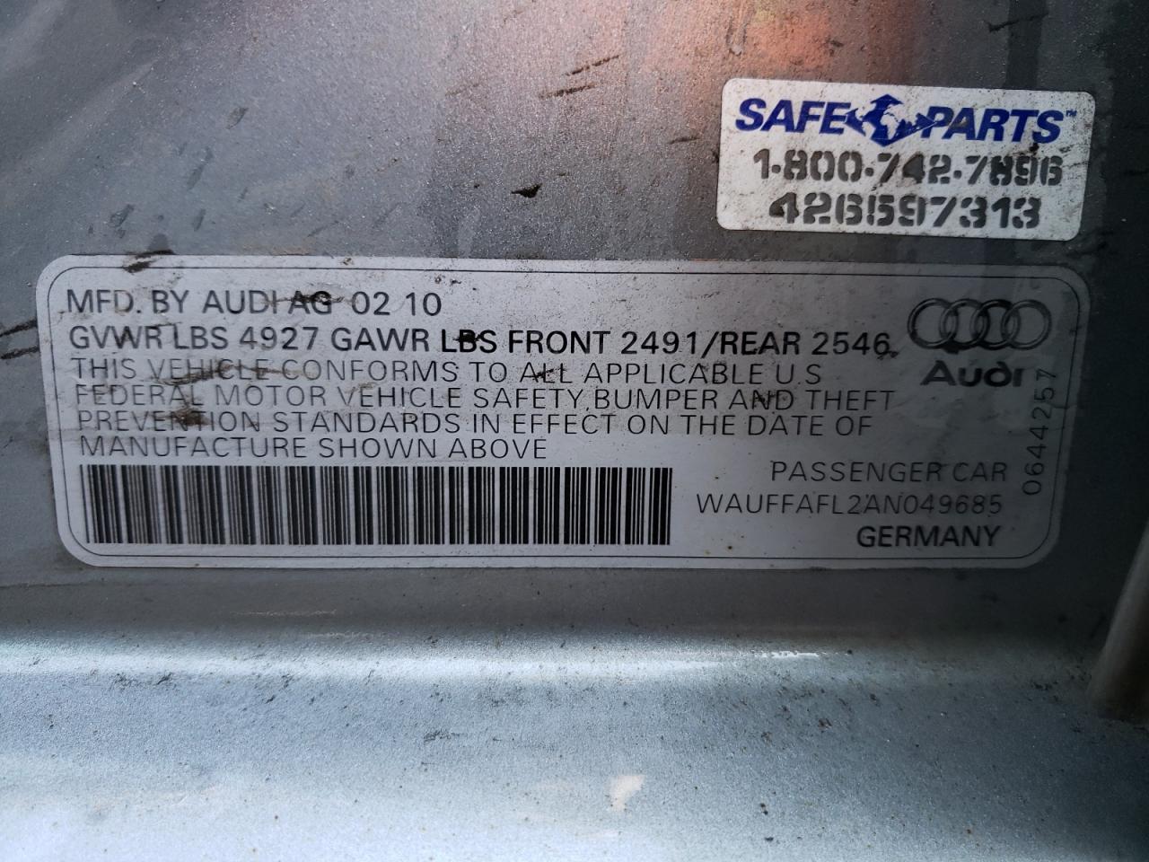 Photo 11 VIN: WAUFFAFL2AN049685 - AUDI A4 