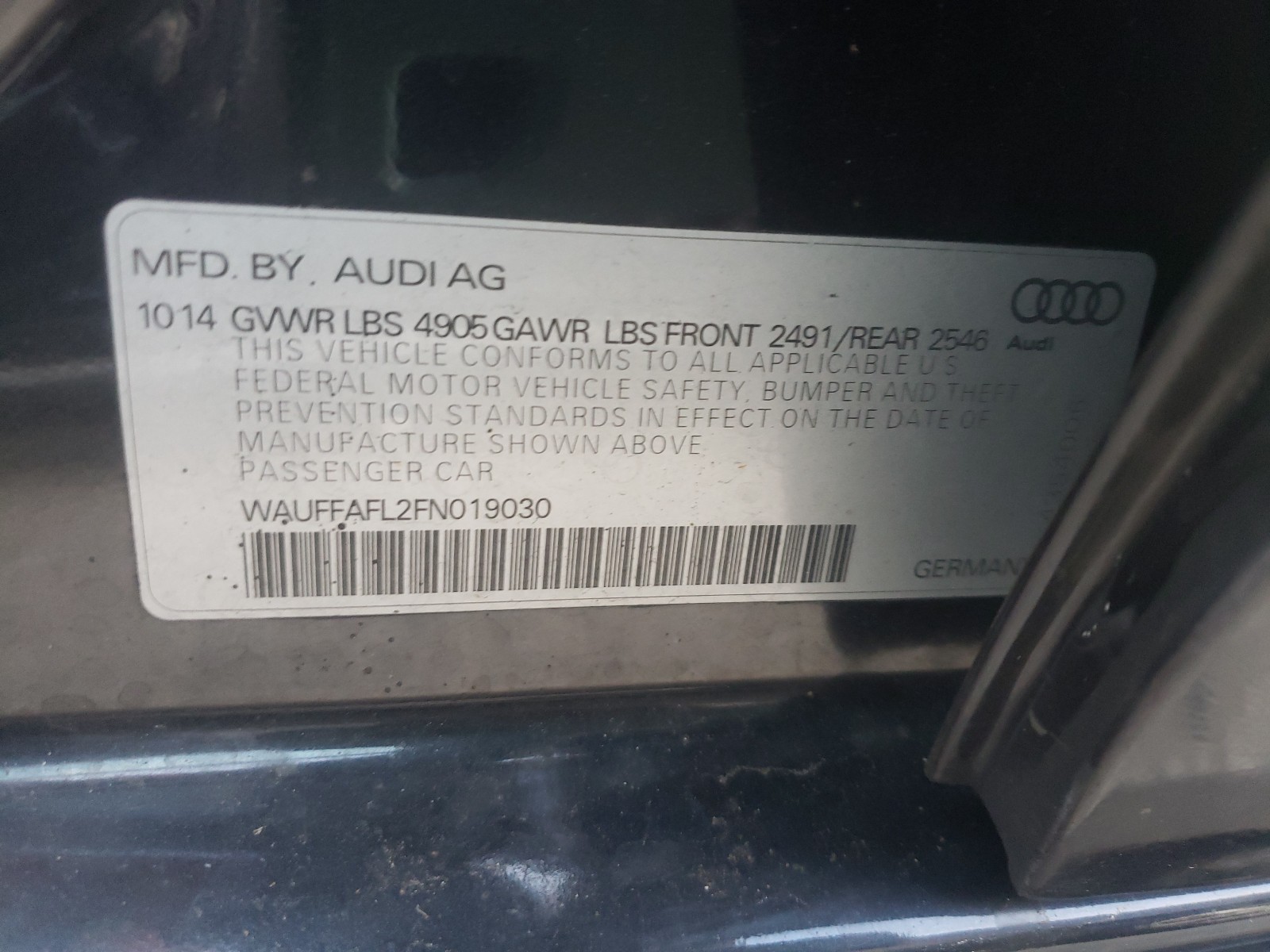 Photo 9 VIN: WAUFFAFL2FN019030 - AUDI A4 PREMIUM 