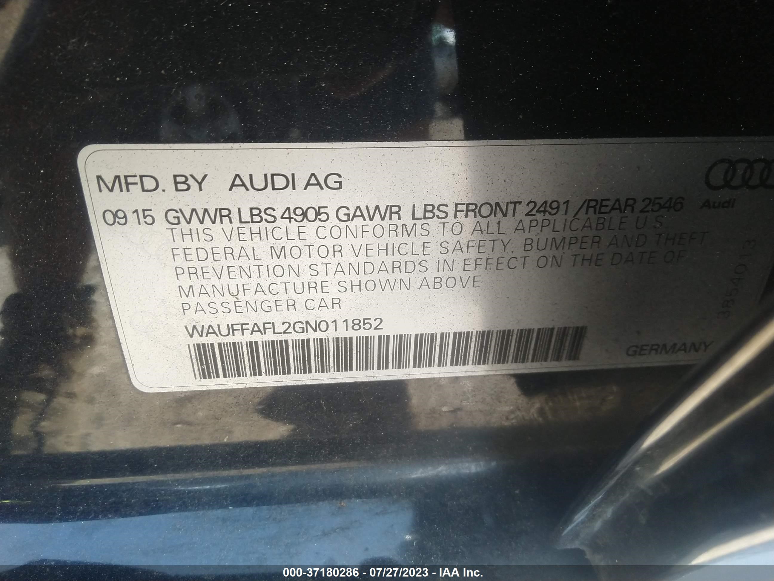 Photo 8 VIN: WAUFFAFL2GN011852 - AUDI A4 