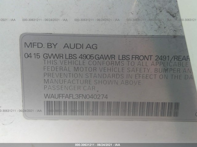 Photo 8 VIN: WAUFFAFL3FN040274 - AUDI A4 