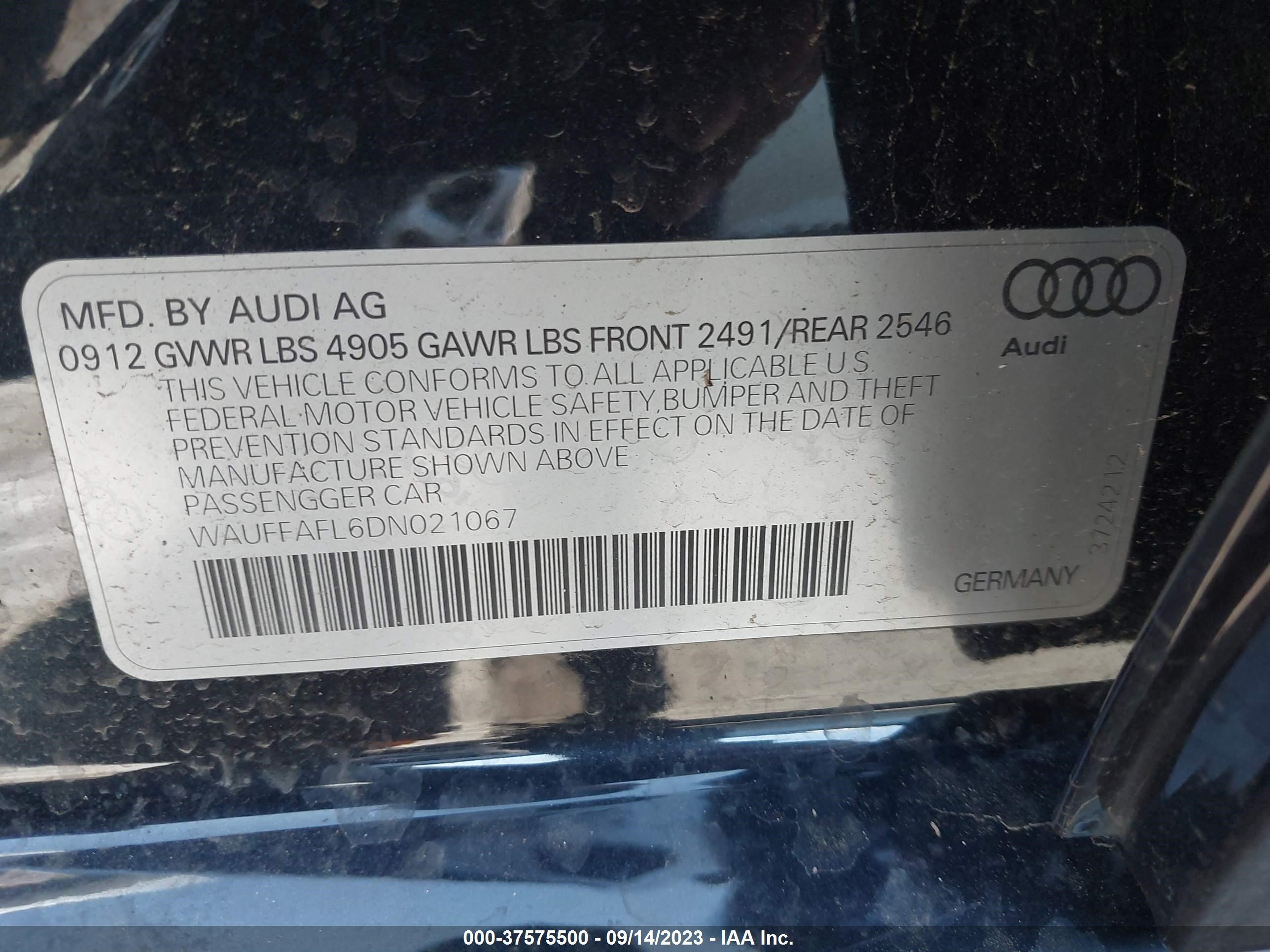 Photo 8 VIN: WAUFFAFL6DN021067 - AUDI A4 