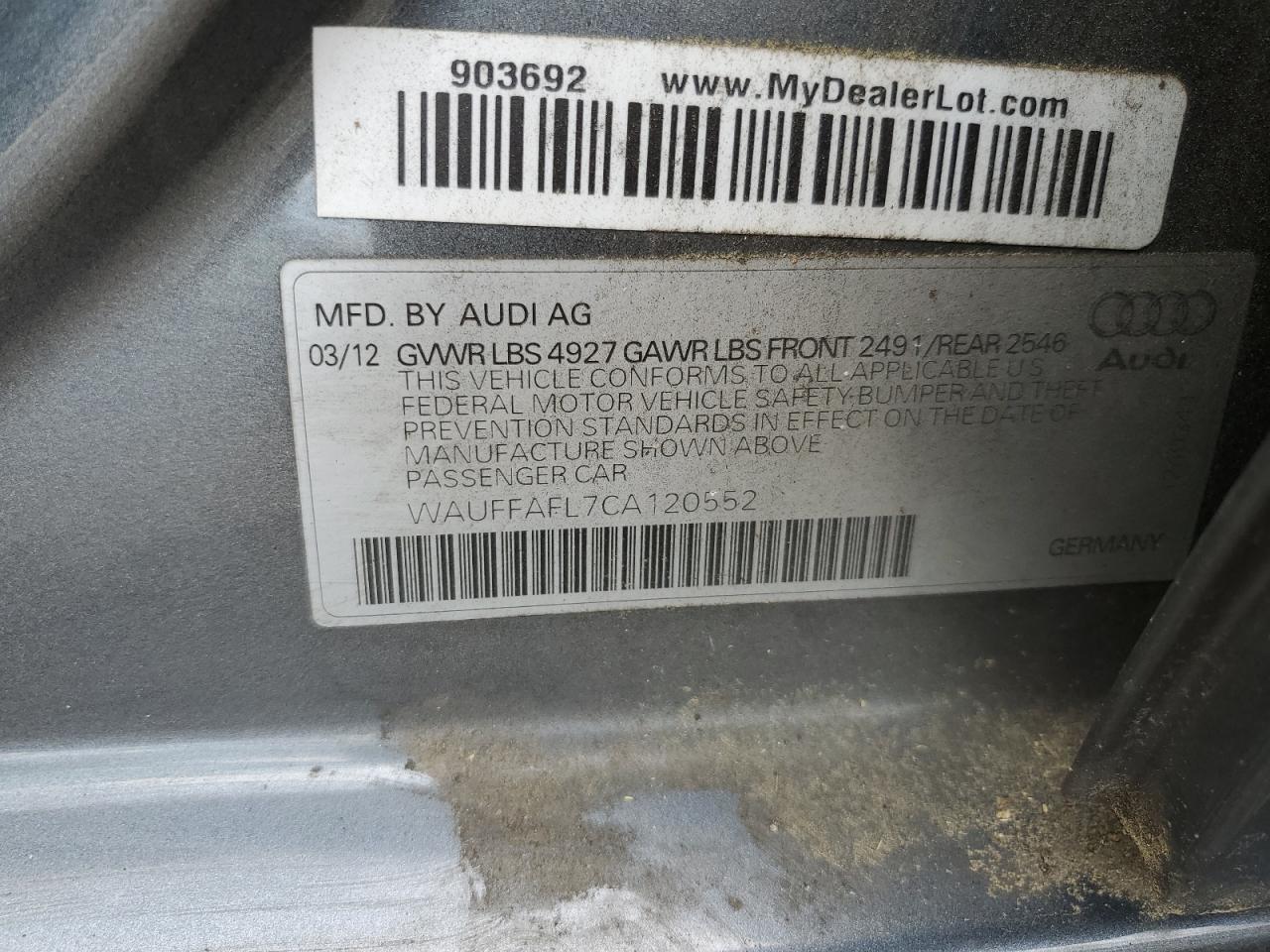 Photo 11 VIN: WAUFFAFL7CA120552 - AUDI A4 