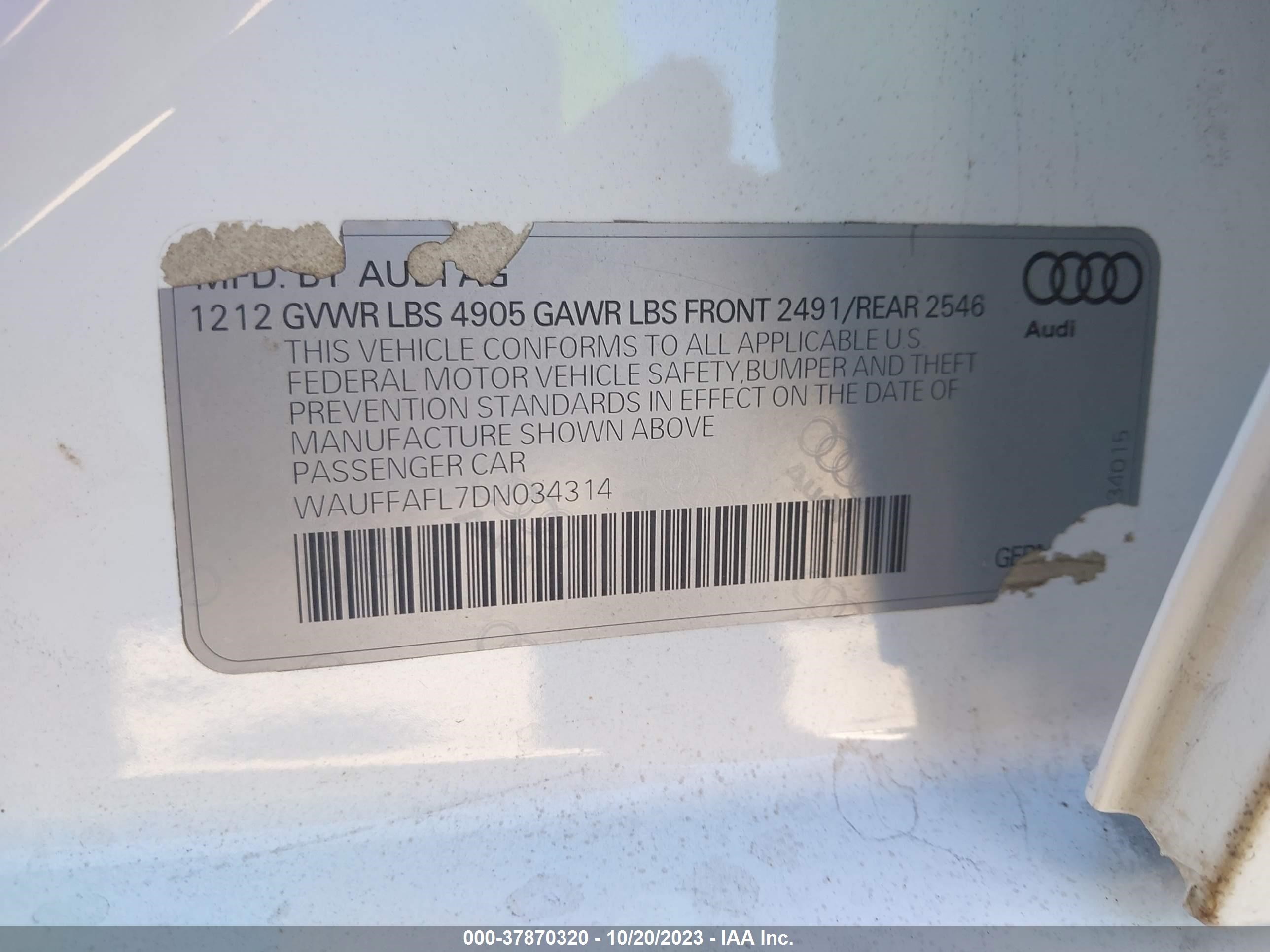 Photo 8 VIN: WAUFFAFL7DN034314 - AUDI A4 