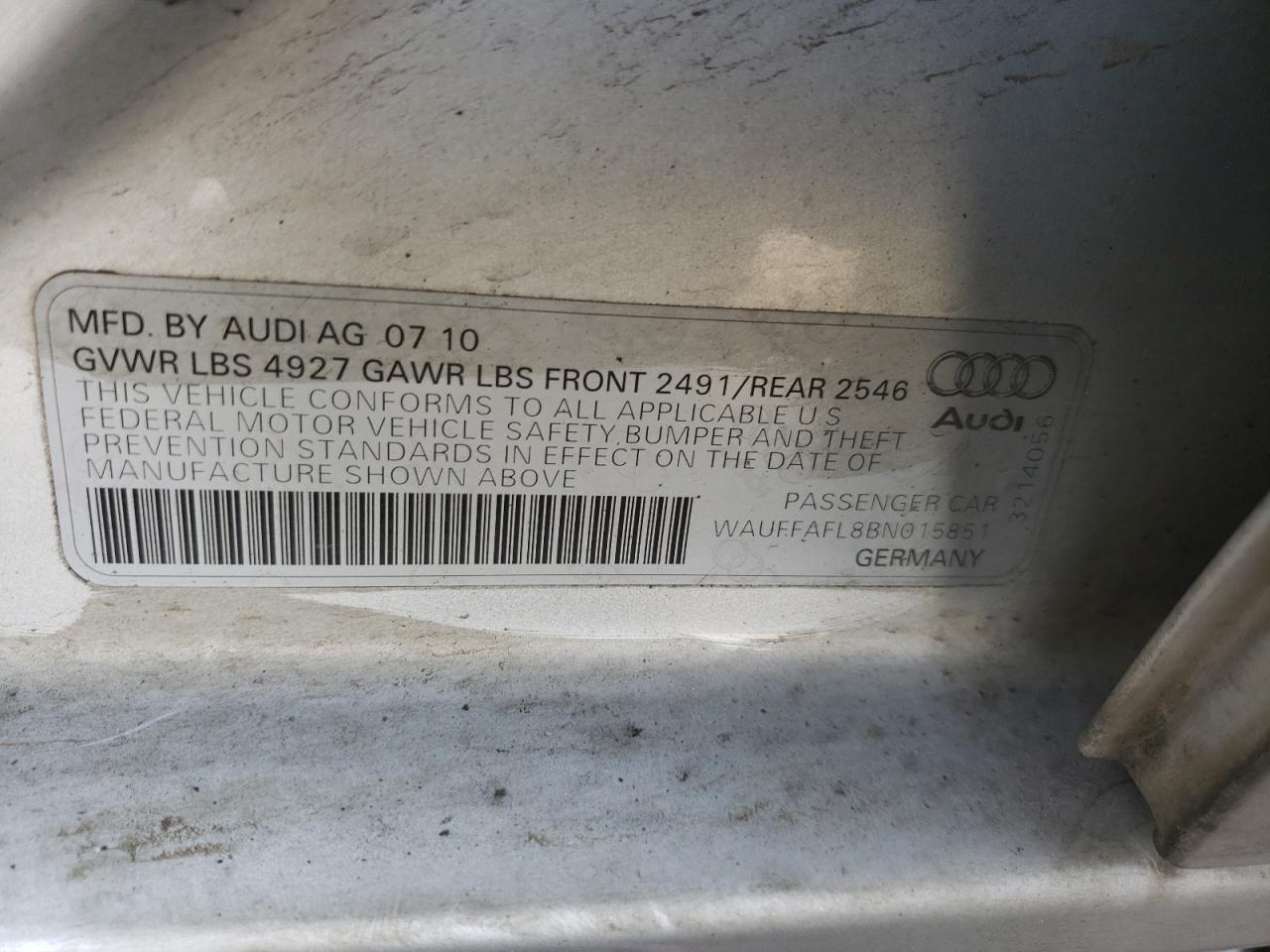 Photo 11 VIN: WAUFFAFL8BN015851 - AUDI A4 