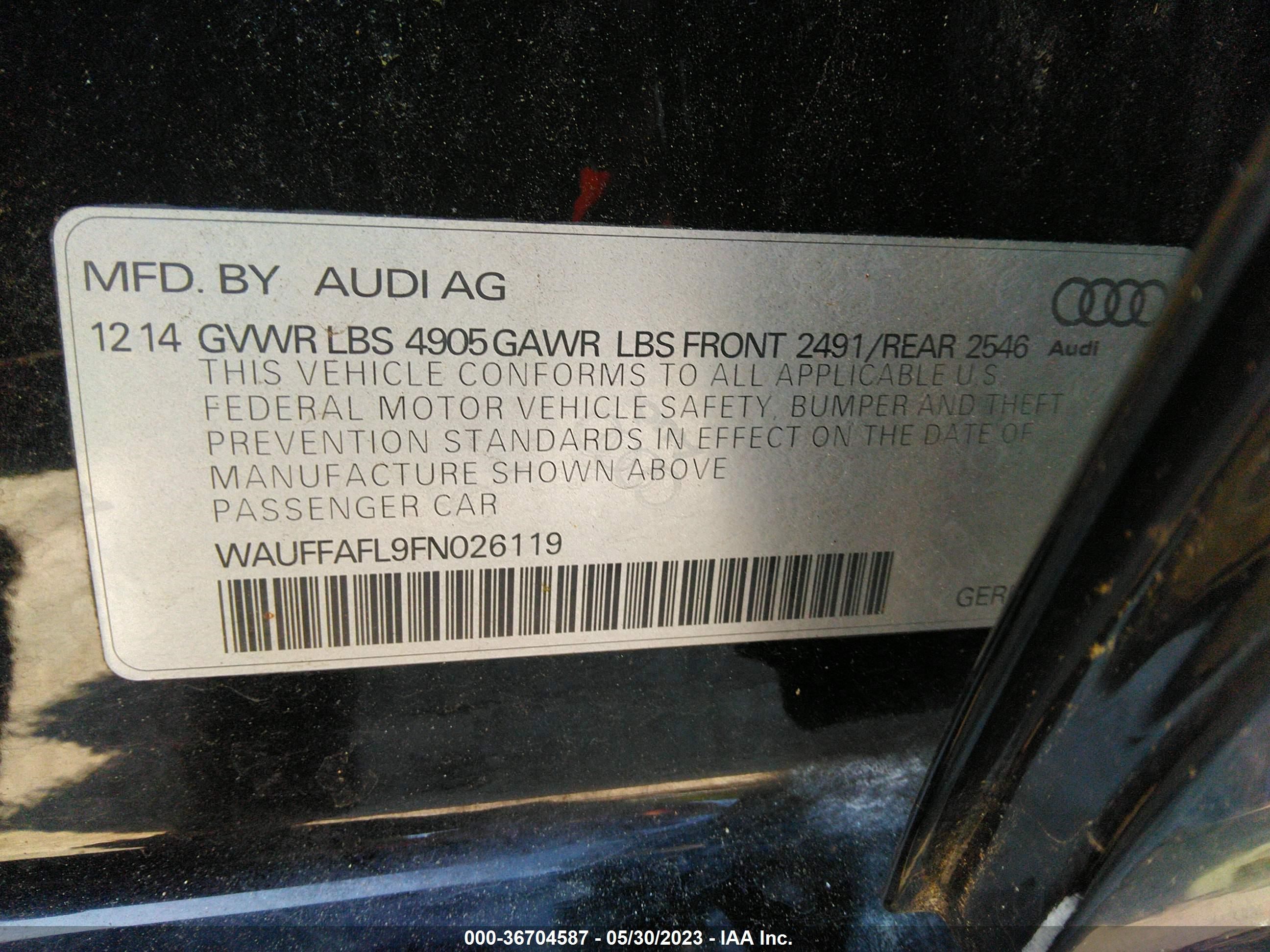 Photo 8 VIN: WAUFFAFL9FN026119 - AUDI A4 