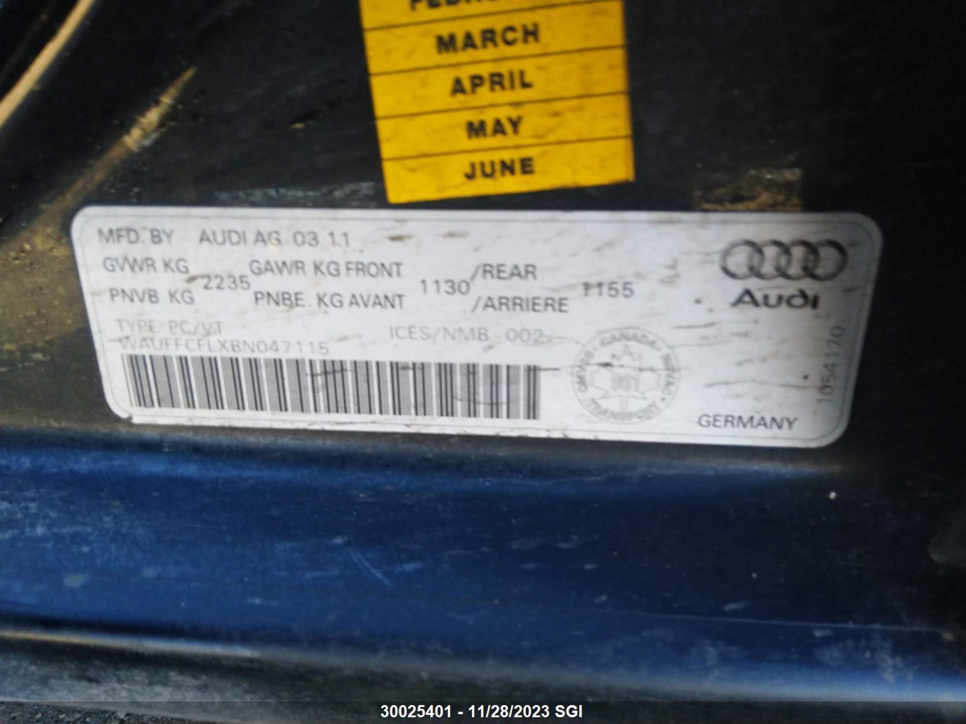 Photo 7 VIN: WAUFFCFLXBN047115 - AUDI A4 