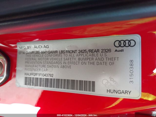 Photo 8 VIN: WAUFFGFF1F1043792 - AUDI S3 