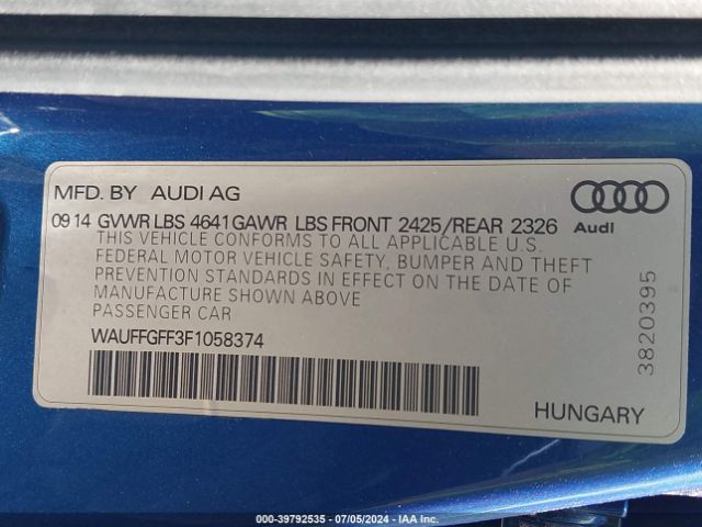 Photo 8 VIN: WAUFFGFF3F1058374 - AUDI S3 