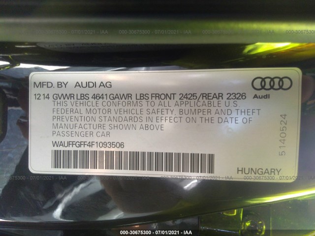 Photo 8 VIN: WAUFFGFF4F1093506 - AUDI S3 