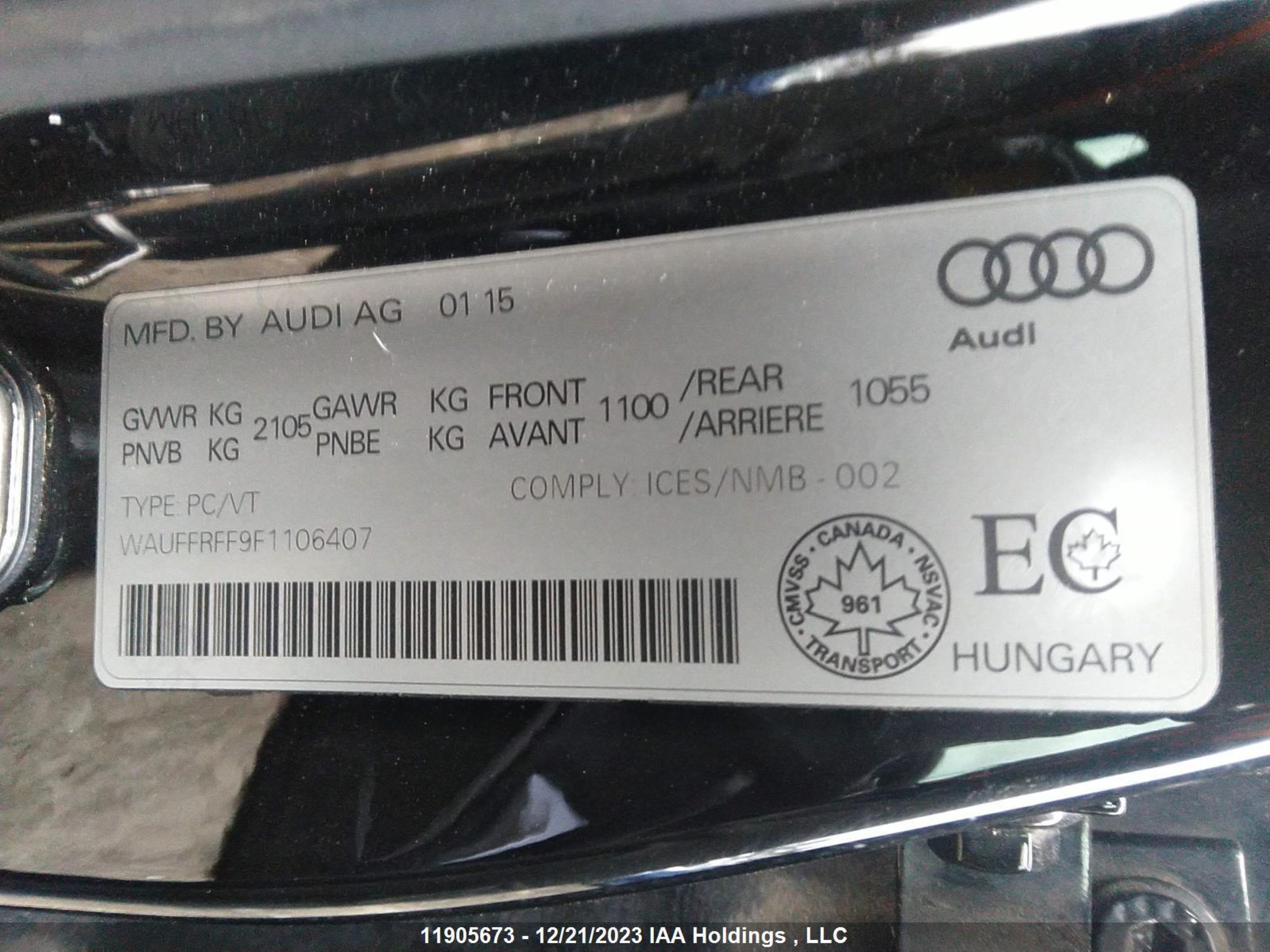 Photo 8 VIN: WAUFFRFF9F1106407 - AUDI A3 