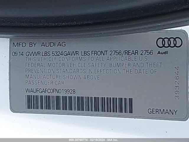 Photo 8 VIN: WAUFGAFC0FN019928 - AUDI A6 