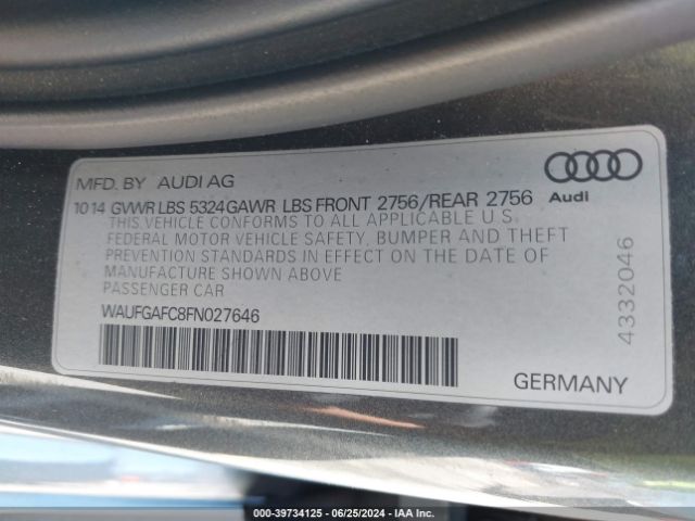 Photo 8 VIN: WAUFGAFC8FN027646 - AUDI A6 